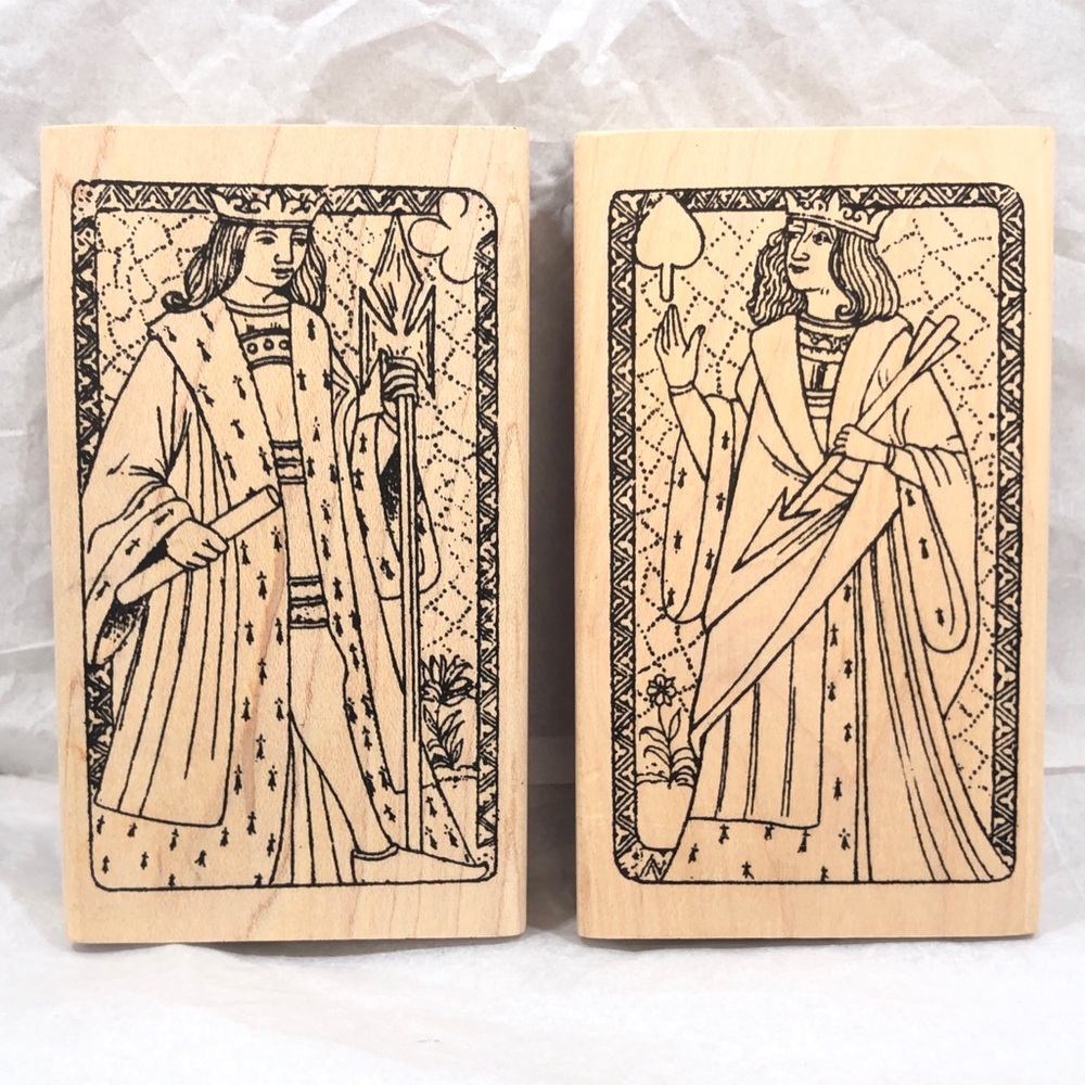 Set of 2 RUBBER STAMPS: PLAYING CARD KINGS - King of Clubs and King of Spades